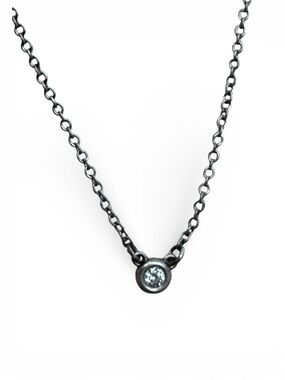 Tiffany & Co. Sterling Silver Diamond Solitaire Necklace